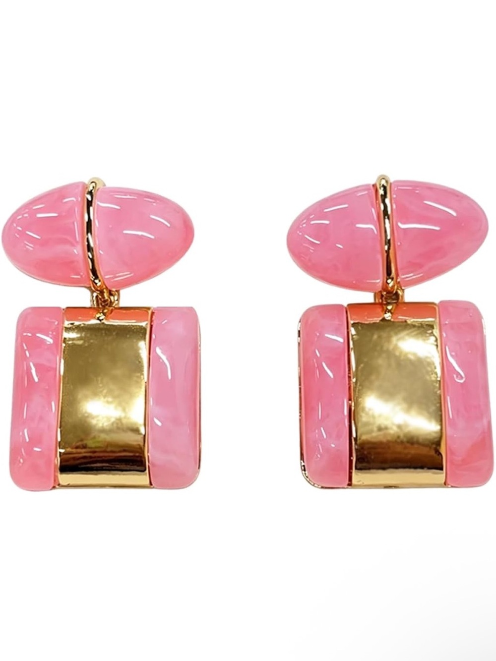 Anthropologie Pink Resin and Gold Drop Earrings